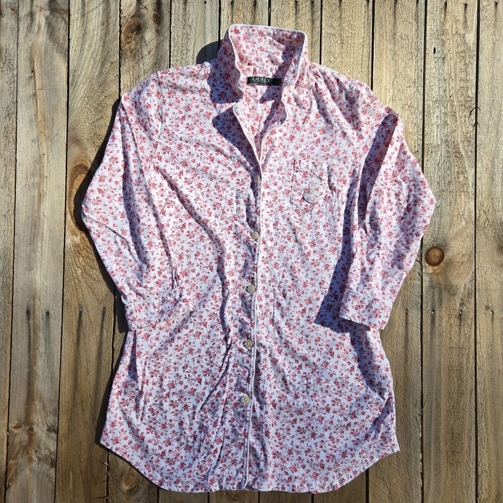 LOT of 2 Lauren Ralph Lauren Womens Nightgown Sleep Shirt Floral Large Cotton - Picture 5 of 14